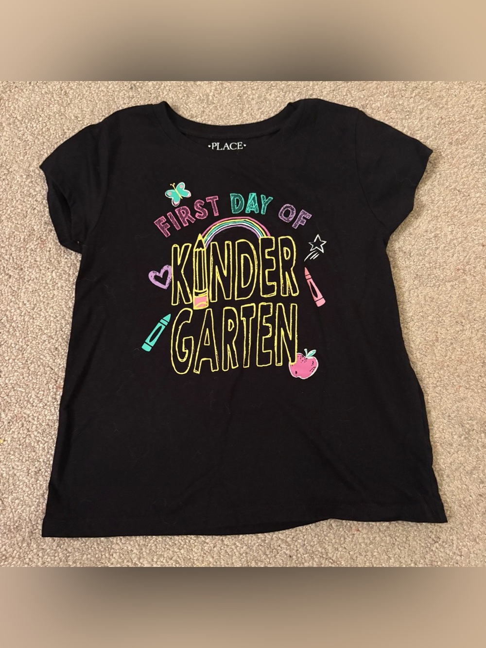 The Children's Place Black First Day of Kindergarten Neon Graphic Tee small 5/6